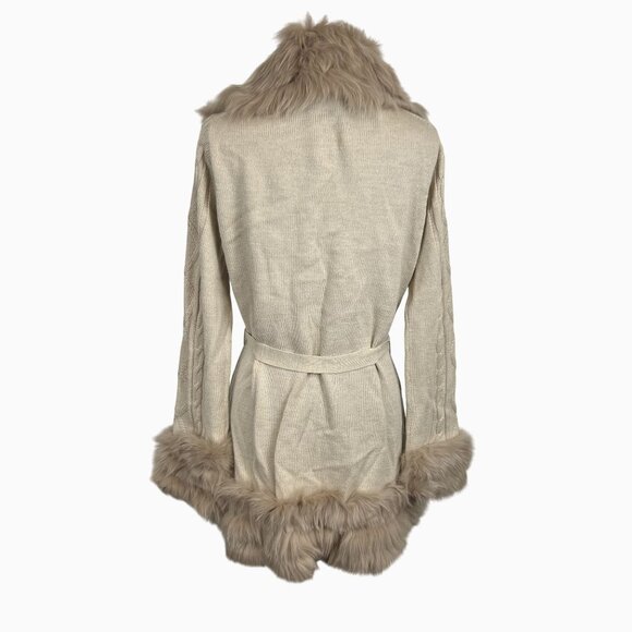 Womans XL Vintage Fur Jacket Cable Knit Sweater Fox Fur Trim by Alberto Makali - Picture 3 of 12